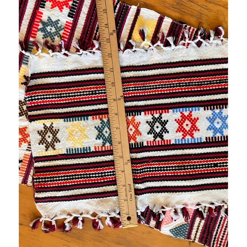 Woven Table Runner With 2 Placemats Set Aztec Tribal Geometric Boho Fringe